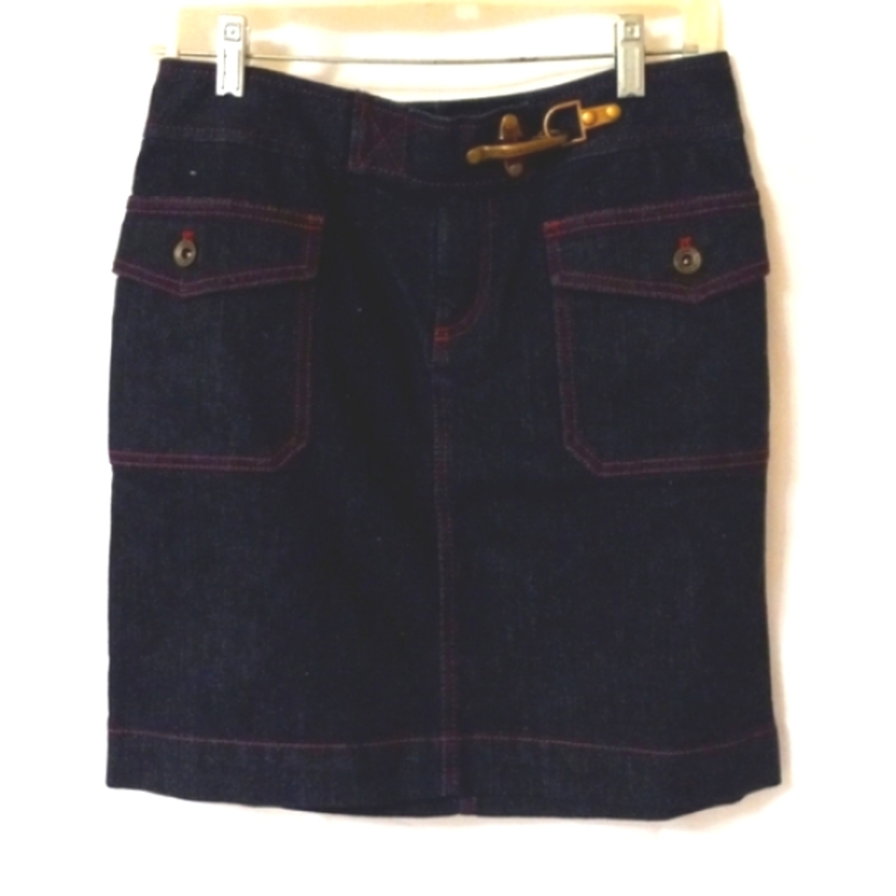 LAUREN Jeans Co. Denim Premium Skirt Size 2 Pockets Red Stitching NWT